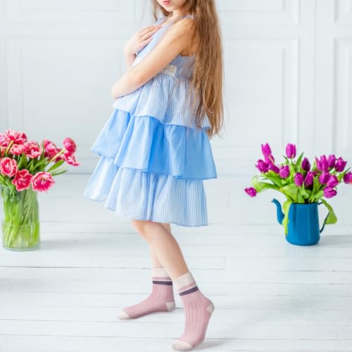 5-Pack Girls Crew Socks - Cotton Soft School Uniform Socks, 9-12 Years