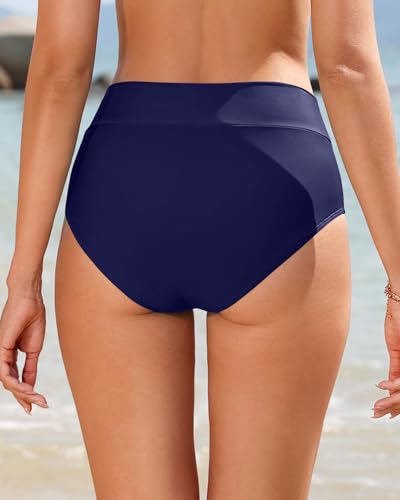Zmart Women's High-Waist V-Cut Bikini Bottoms - Medium Navy Blue