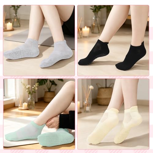 Grippy Non-Slip Pilates Socks - 6 Pairs for Women, Solid Color