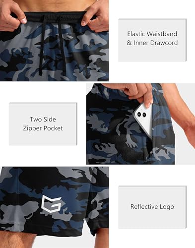 Men's 11" Basketball Shorts Blue Camo XL with Zipper Pockets - G Gradual
