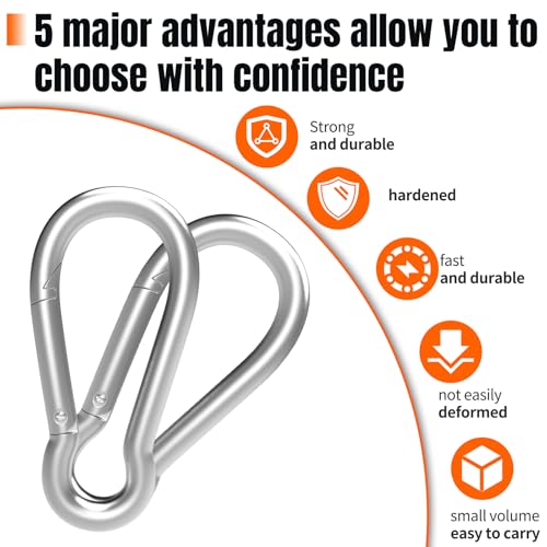 Heavy-Duty Carabiner Clip 1.96" Silver - 12 Pcs Quick Link Snap Hooks
