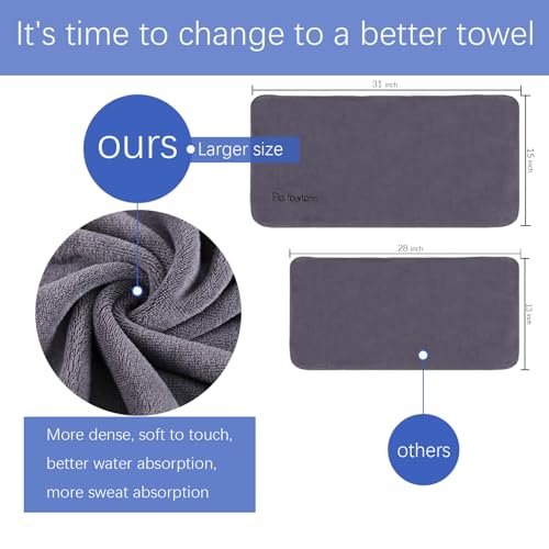 Microfiber Gym Towels - 15x31 Inch Quick-Drying - 3 Pack (Grey, Blue, Purple)