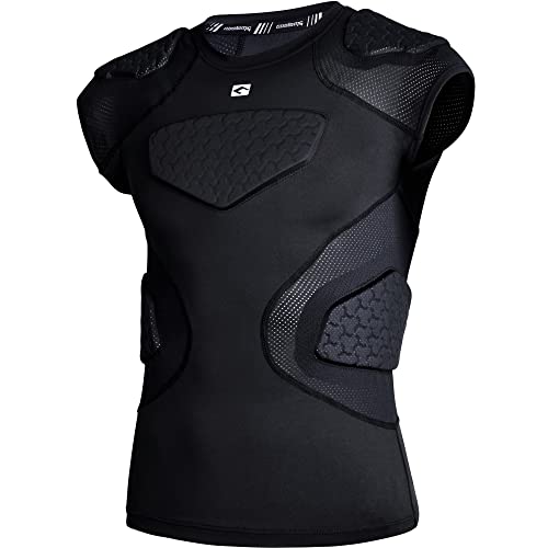 Youth Football Padded Shirt with 5-Pad Protection - Black, Medium