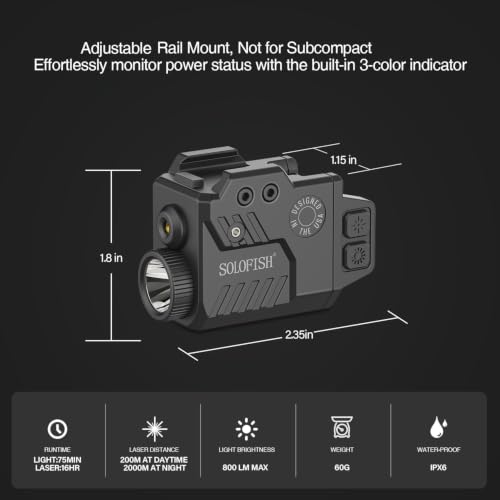 800 Lumens Tactical Pistol Light with Green Laser & Strobe Function