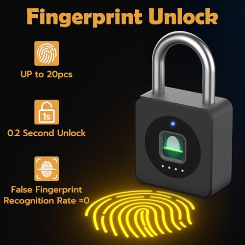 Pothunder Fingerprint Padlock with APP, Keyless Biometric Lock, Smart Waterproof Padlock Suitable for Gym, Locker, Gates, Fence and Storage