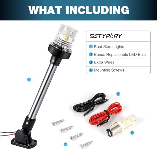 SETYPARY 12-Inch Waterproof Marine Anchor Light - Fold-Down White LED Navigation Light for Boats 12-24V