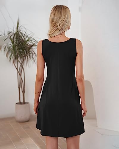 AUSELILY Women's Summer Boho Floral Beach Dress with Pockets - Black, Medium