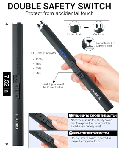 Electric Arc Candle Lighter - USB Rechargeable, Windproof, Flameless - Obsidian Black