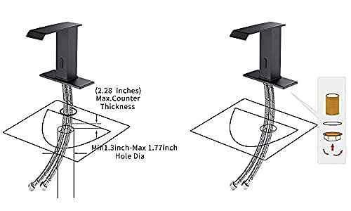 YBlucklly Automatic Sensor Touchless Waterfall Bathroom Sink Faucet with Control Box and Temperature Mixer DC Powered Sensor Hands Free Bathroom Tap Matte Black Vanity Faucets with Hole Cover Plate