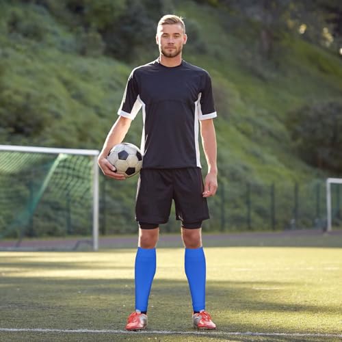 Shin Guard Sleeves - 2 Pairs Soccer Sleeve Socks - Black & Blue