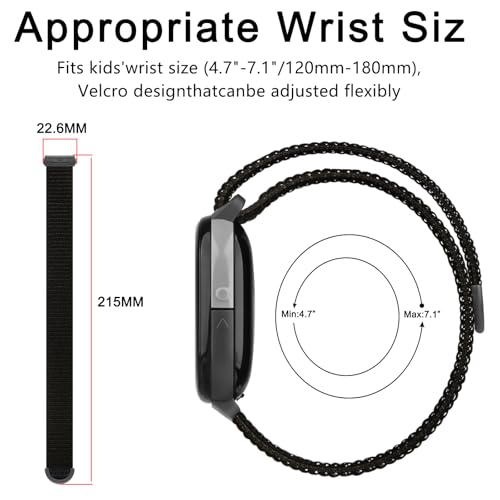 Soft Nylon Bands for Fitbit Ace LTE - Black+Pink Sand+Rainbow