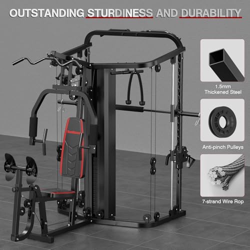Multifunction Home Gym Station - Smith Machine with 138LB Weight Stack, Leg Press, LAT Station - SH-925G Set