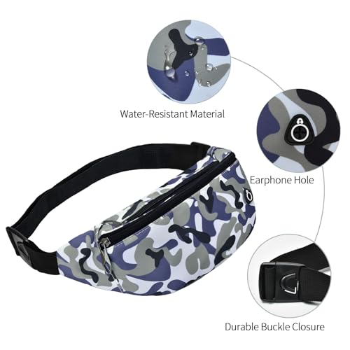 Water-Repellent Fanny Pack for Men & Women - Blue Camo