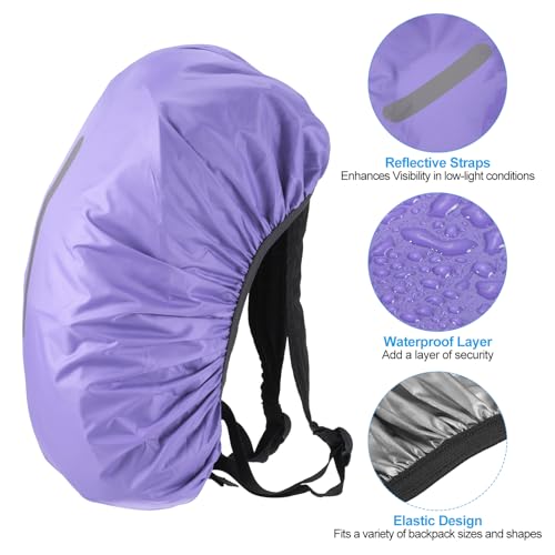 Waterproof Backpack Rain Cover - Small Purple, Reflective Strap