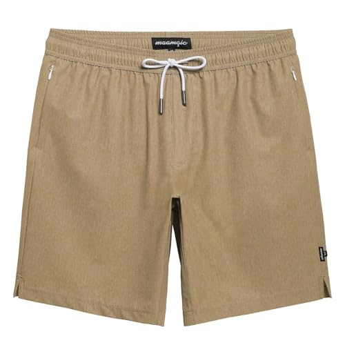 Maamgic Men's Swim Trunks 9 Inch Mesh Lining with Zip Pockets - X-Large Dark Khaki