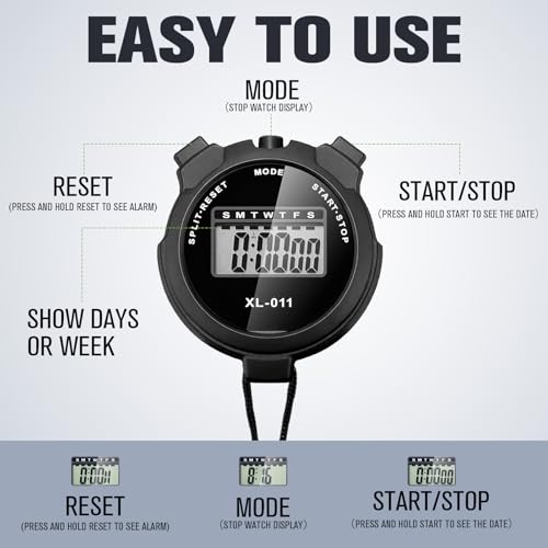 Digital Stopwatch Timer - 12 Pack with Lanyard, Waterproof, Black