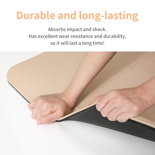 Extra Thick Yoga Mat 10mm - Non-Slip Fitness Mat with Carry Strap - Beige & Black - 72"x24"