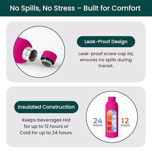 NOBL Vacuum Insulated Stainless Steel Water Bottle - Hot Pink, Leakproof, 17oz