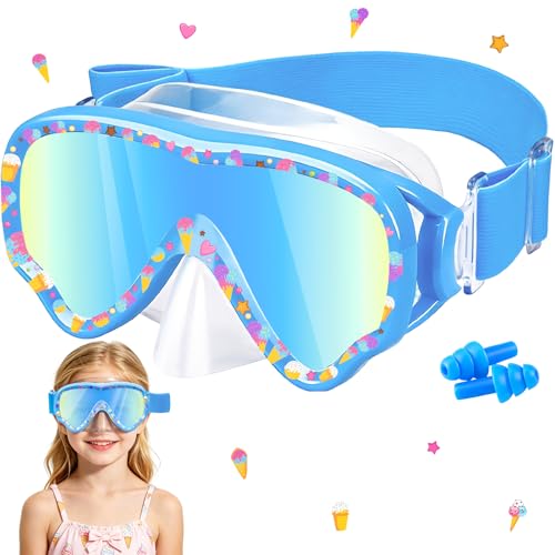 Kids Swim Goggles with Nose Cover - Anti-Fog UV Protection - Blue