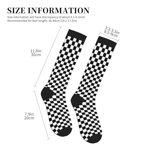 Mshutbna Compression Socks Knee High for Women & Men, Athletic Circulation Support, One Size (Black/White Plaid)