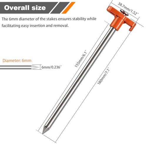 12-Pack Heavy Duty Tent Stakes - 7.1-Inch Rust-Resistant with Orange Sleeves