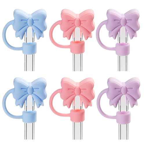 6PCS Cute Bow Straw Covers for Stanley 30 & 40 Oz Tumblers - Pink, Blue, Purple