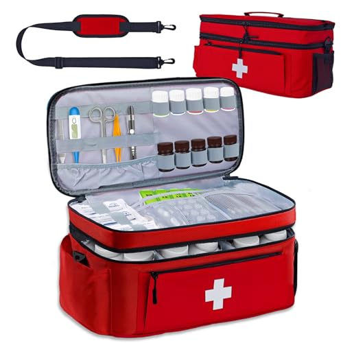 MiimGogo Red 2-Layer Large 16x9.5x7 inch First Aid Bag, Waterproof & Organized