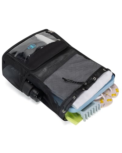 Ecosmile Drawstring Beach Backpack with Shoe Compartment & Wet Pocket - Black