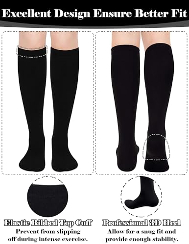 Knee High Socks for Women - Striped Cotton Tube Socks, 2 Pack Pure Black