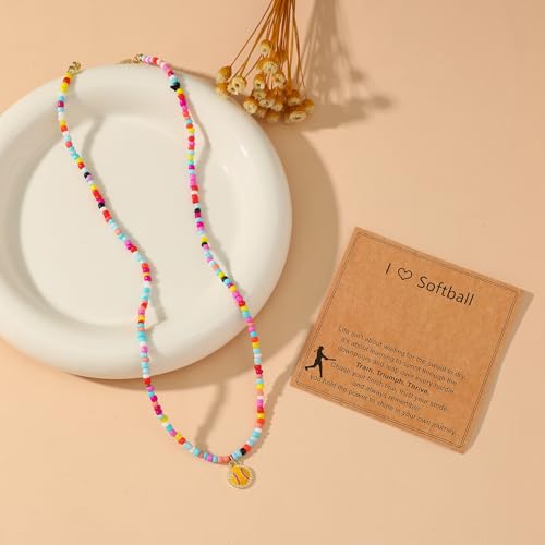 Softball Necklace for Women - Colorful Beaded Cheer Jewelry