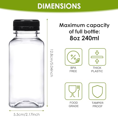 8oz Plastic Bottles for Juicing, 6pcs Drink with Caps