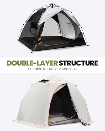OutdoorMaster 2 Person Pop Up Camping Tent - White, Waterproof 3-Season Shelter