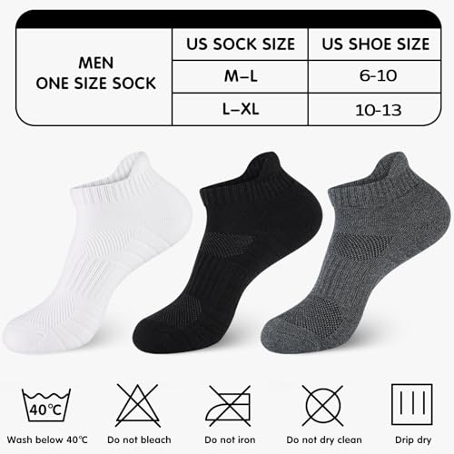 Monxiery Mens Cotton Cushioned Ankle Socks, Athletic Performance