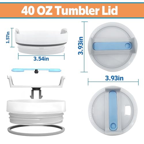 Aimery 40 OZ Tumbler Lid Replacement for Stanley Quencher Gray-White 2 Pack