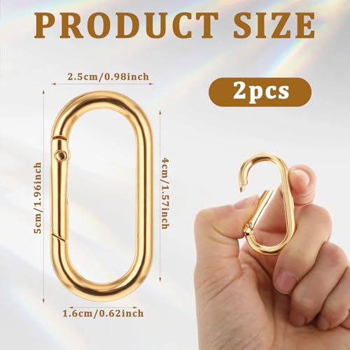 2Pcs Gold Carabiner Clips - Oval Metal Spring Snap Hooks for Bags & Keychains