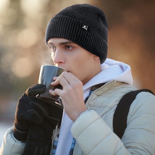 Soft Knit Cuffed Beanie - Unisex Winter Hat for Men and Women - Black