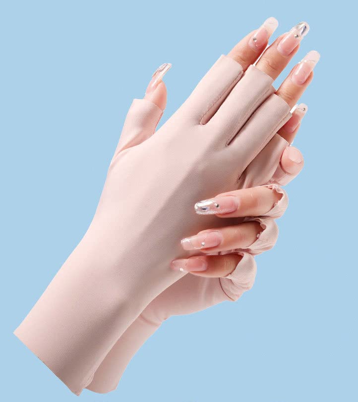 UV Protection Fingerless Gloves for Women - One Size Pink