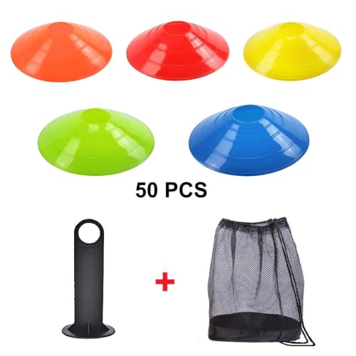 Agility Training Cones Set - 50 Pcs with Carry Bag & Holder - 5 Colors