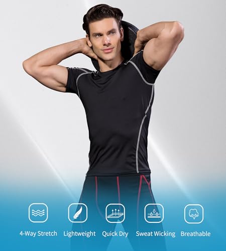 Men's Compression T-Shirt - Athletic Short Sleeve Quick Dry Base Layer
