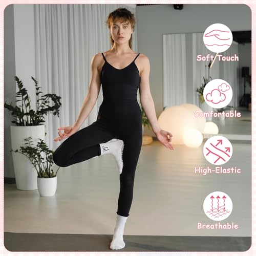 Pilates Grip Socks for Women - Non-Slip, 4 Pairs in Pink, Blue, Black, Red