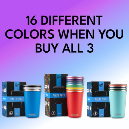 Real Deal Steel Rainbow 16 oz Pint Cups, 8 Pack - Stackable Stainless Steel