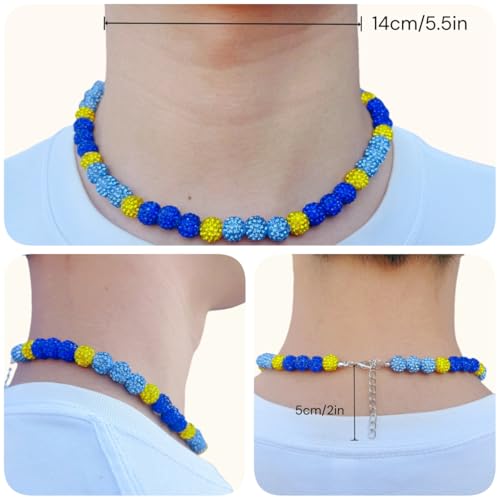 Beaded Baseball Necklace - 16-20in Ice Blue/Yellow/Blue