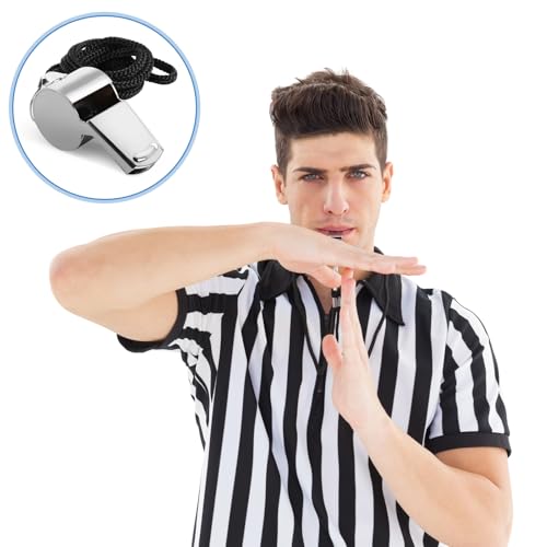 Stainless Steel Coach Whistle with Lanyard - 4 Pack, Loud Referee Whistle