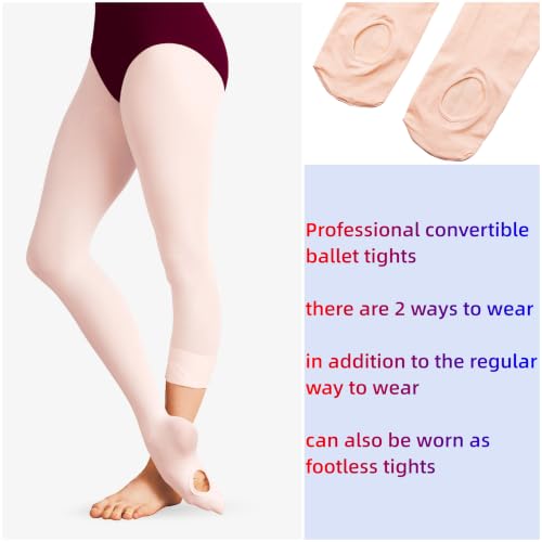 Convertible Ballet Tights for Girls - Ballet Pink, 8-10 Years