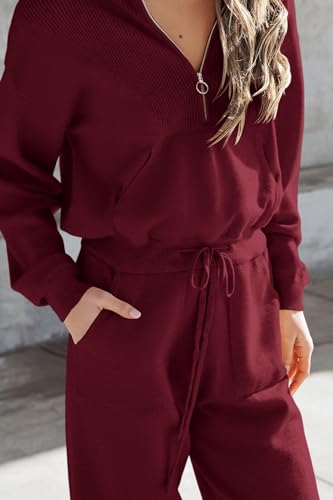 PRETTYGARDEN Women's 2 Piece Sweatsuit Set Fall Outfits Medium Wine Red