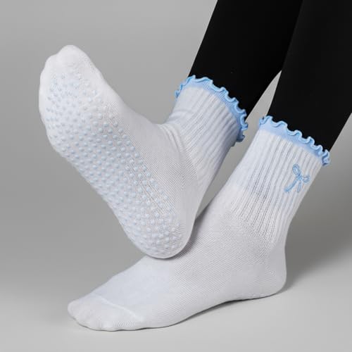 Pilates Grip Socks for Women - Nonslip Yoga Socks - Blue Bow