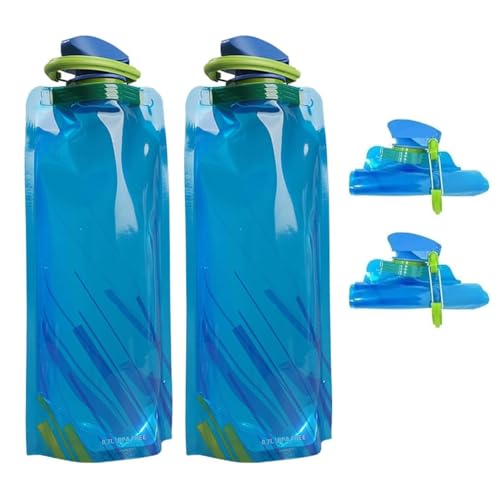 Collapsible Water Bottles - 23oz Foldable with Carabiner - Blue