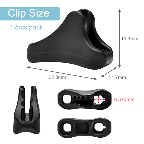 Ultralight Rope Tensioners - 12 Pack Guyline Adjusters - Black Large (Fit 3-5mm)