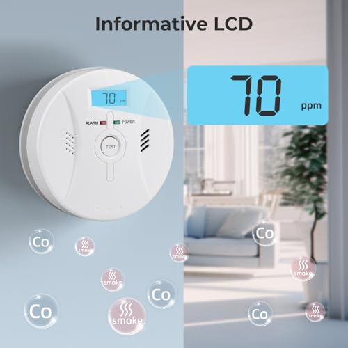 Smoke and Carbon Monoxide Detectors, Combination Smoke Alarm and Carbon Monoxide Detector Battery Powered, CO Detector Alarm with Sensitive Sensor, Sound Warning and LCD Display, ?CDR-803