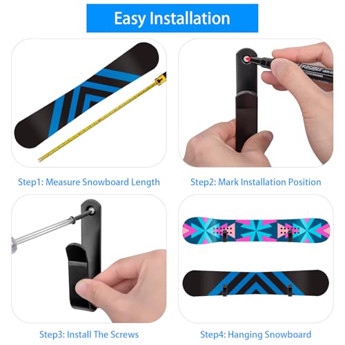 Horizontal Snowboard Wall Mount Hanger - 4 Pack Display Rack